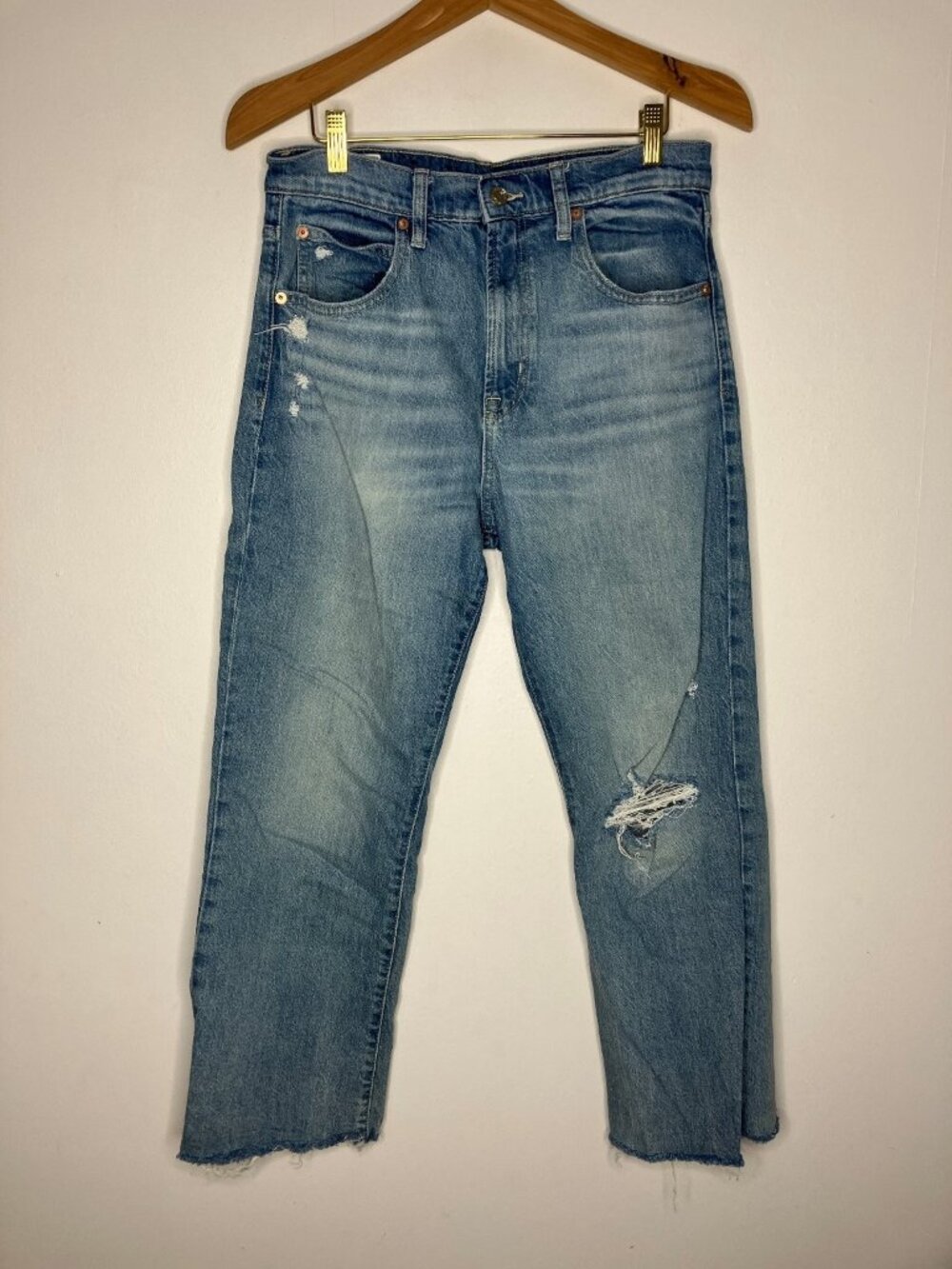 GAP Ankle Flare High Rise Jeans Womens Size 29 8R Regular Light Wash Distressed